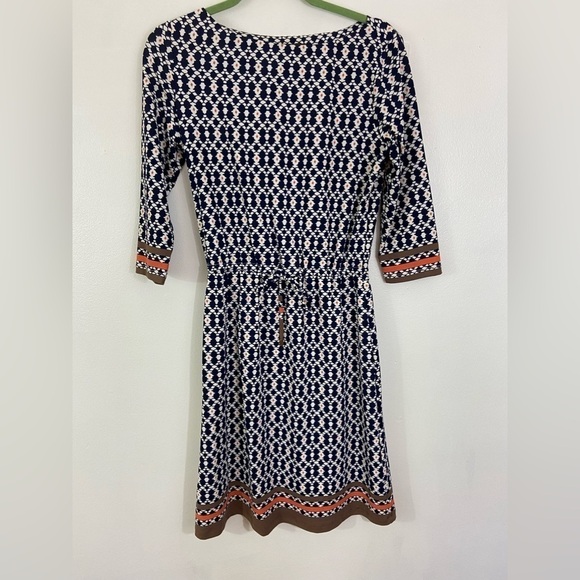 J. McLaughlin Catalina Cloth Dress Tie Waist Boat Neck Geometric Pattern Medium - Picture 1 of 11